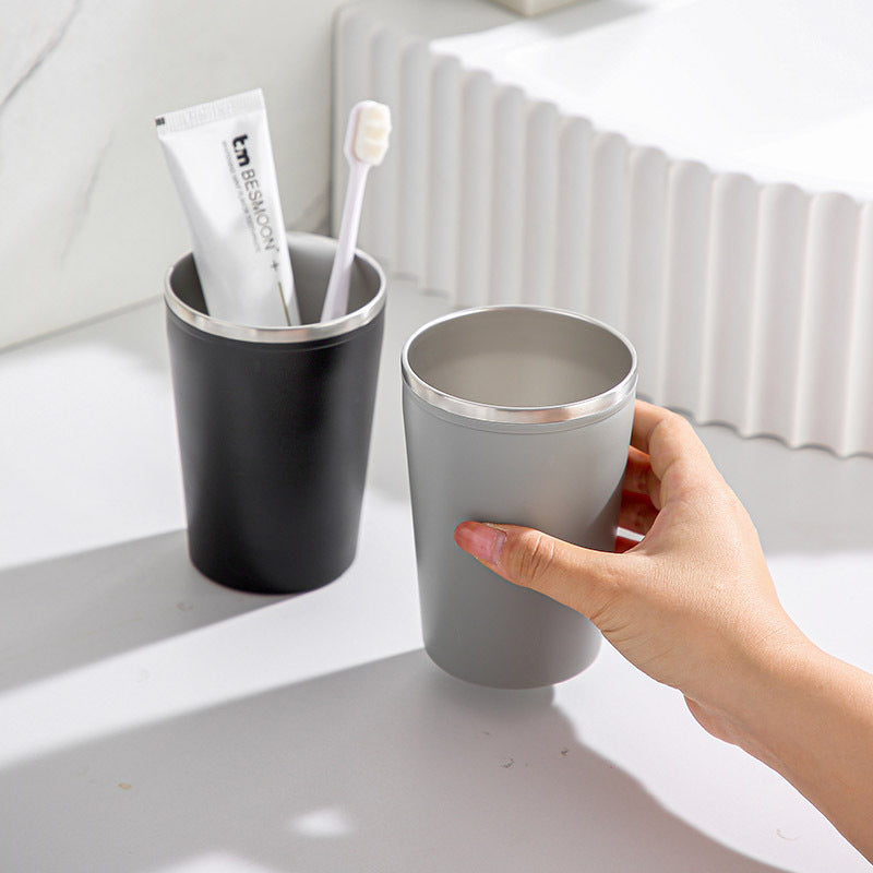 Stainless Steel Toothbrushing Cup – Minimalist Brushed Metal Mouthwash Tumbler for Couples, Kids & Daily Use