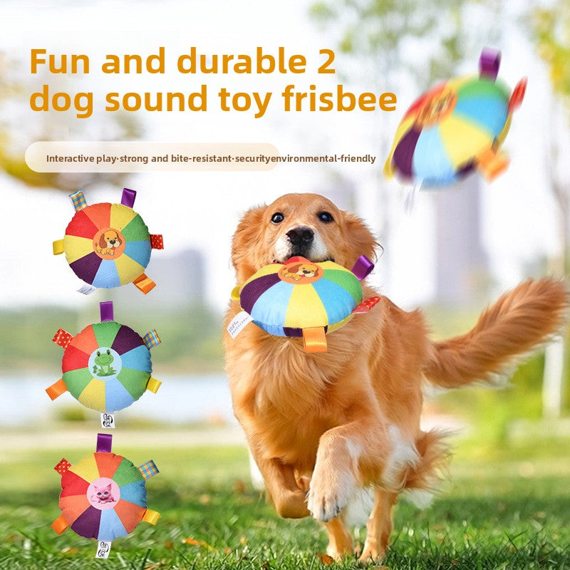 Interactive Dog Sound Toy 🐶🎶 – Colorful Chew-Resistant Plush Frisbee for Fetch, Training & Play