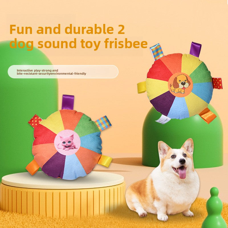 Interactive Dog Sound Toy 🐶🎶 – Colorful Chew-Resistant Plush Frisbee for Fetch, Training & Play