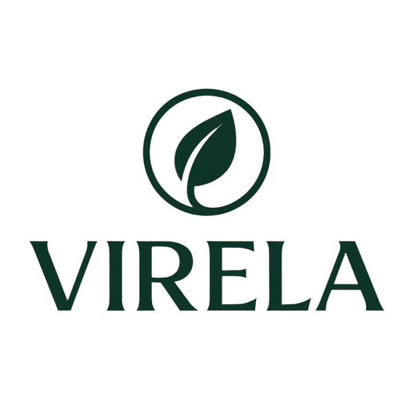 Virela logo with a leaf symbol on a white background